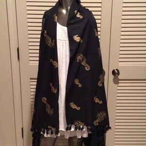 Rima Black with Gold Seahorses Shawl